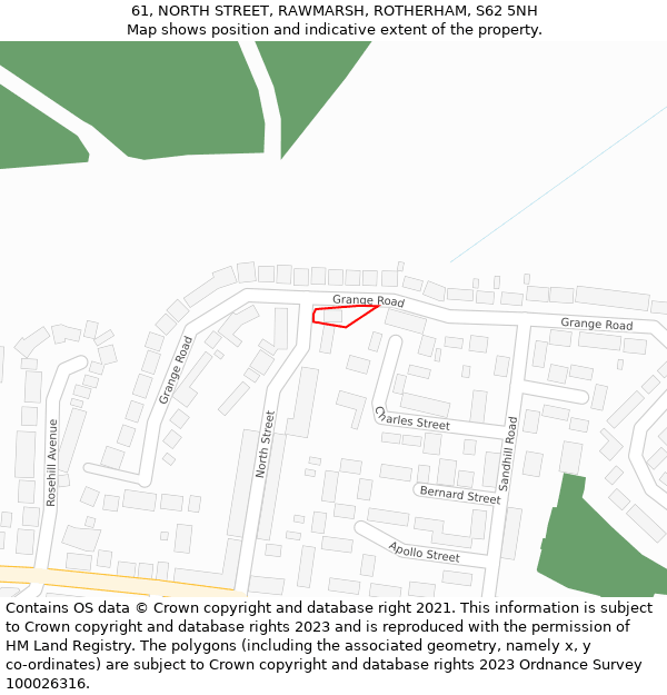 61, NORTH STREET, RAWMARSH, ROTHERHAM, S62 5NH: Location map and indicative extent of plot