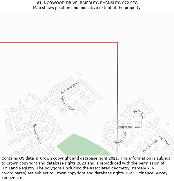 61, NORWOOD DRIVE, BRIERLEY, BARNSLEY, S72 9EG: Location map and indicative extent of plot