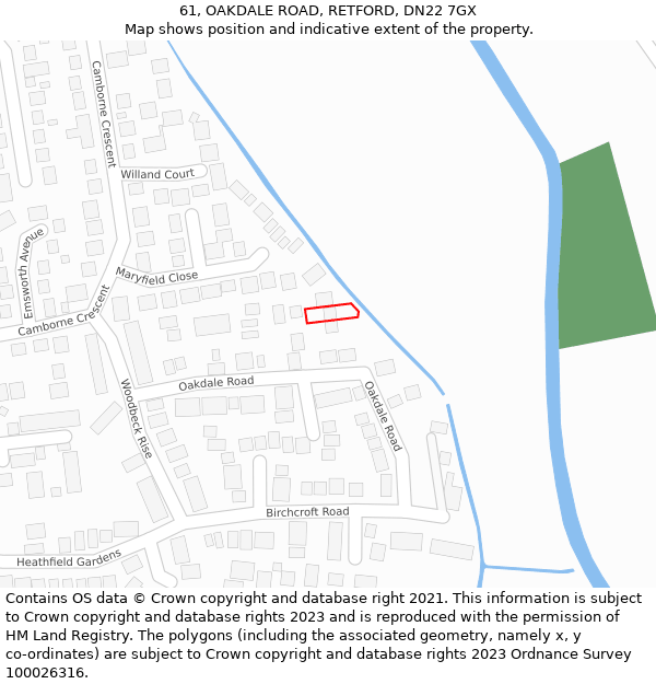 61, OAKDALE ROAD, RETFORD, DN22 7GX: Location map and indicative extent of plot