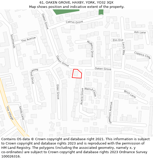 61, OAKEN GROVE, HAXBY, YORK, YO32 3QX: Location map and indicative extent of plot