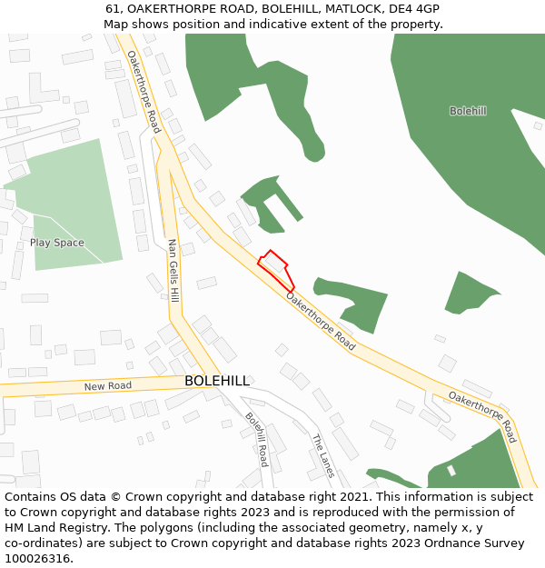 61, OAKERTHORPE ROAD, BOLEHILL, MATLOCK, DE4 4GP: Location map and indicative extent of plot