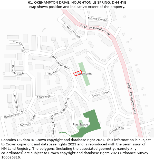 61, OKEHAMPTON DRIVE, HOUGHTON LE SPRING, DH4 4YB: Location map and indicative extent of plot