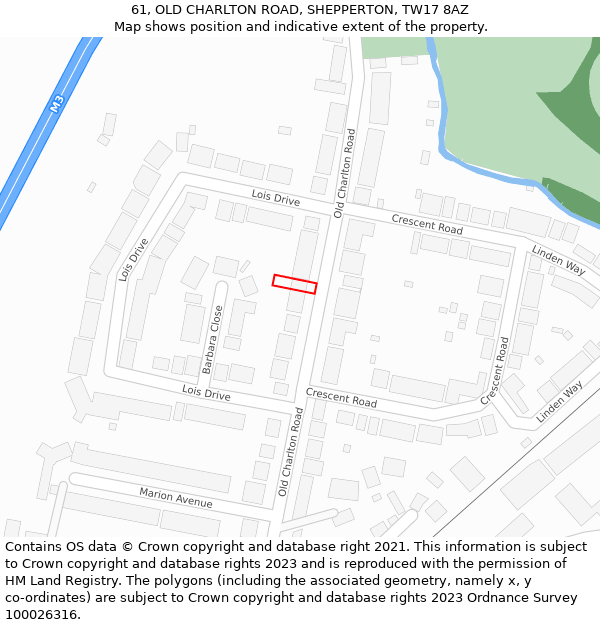 61, OLD CHARLTON ROAD, SHEPPERTON, TW17 8AZ: Location map and indicative extent of plot