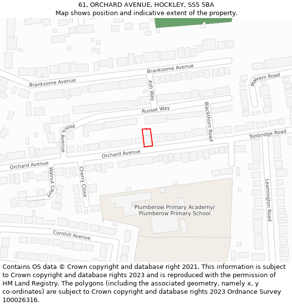 61, ORCHARD AVENUE, HOCKLEY, SS5 5BA: Location map and indicative extent of plot