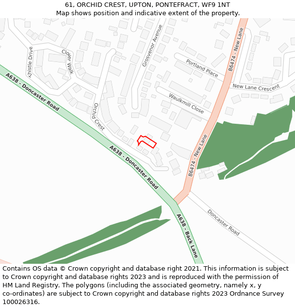 61, ORCHID CREST, UPTON, PONTEFRACT, WF9 1NT: Location map and indicative extent of plot