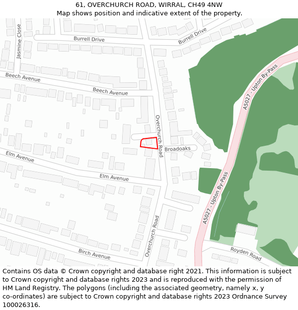 61, OVERCHURCH ROAD, WIRRAL, CH49 4NW: Location map and indicative extent of plot