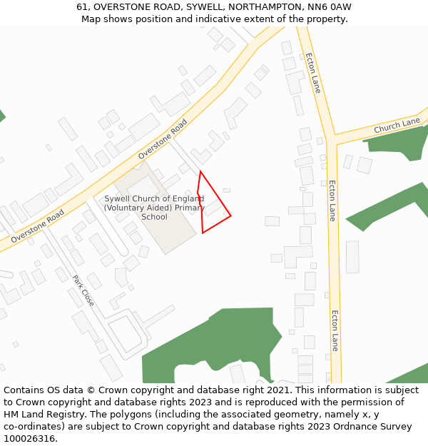 61, OVERSTONE ROAD, SYWELL, NORTHAMPTON, NN6 0AW: Location map and indicative extent of plot