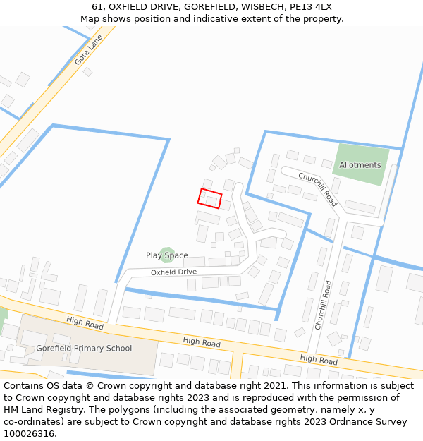 61, OXFIELD DRIVE, GOREFIELD, WISBECH, PE13 4LX: Location map and indicative extent of plot