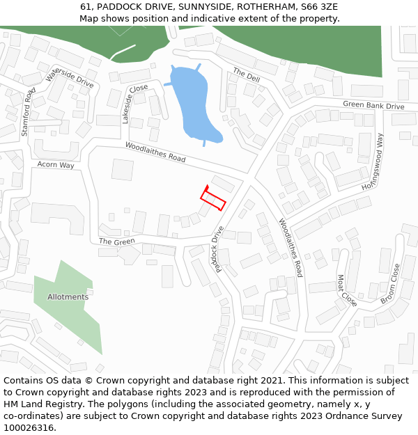 61, PADDOCK DRIVE, SUNNYSIDE, ROTHERHAM, S66 3ZE: Location map and indicative extent of plot