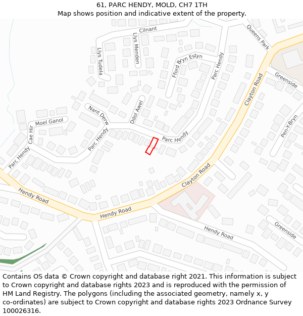 61, PARC HENDY, MOLD, CH7 1TH: Location map and indicative extent of plot