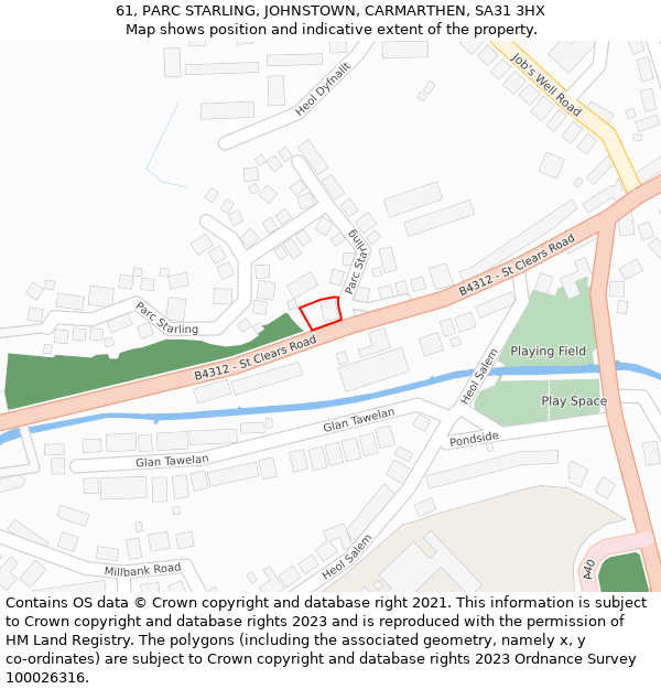 61, PARC STARLING, JOHNSTOWN, CARMARTHEN, SA31 3HX: Location map and indicative extent of plot