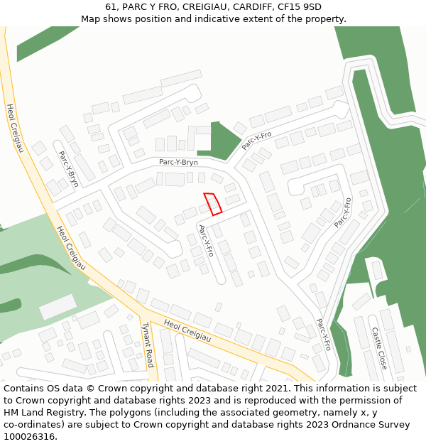 61, PARC Y FRO, CREIGIAU, CARDIFF, CF15 9SD: Location map and indicative extent of plot