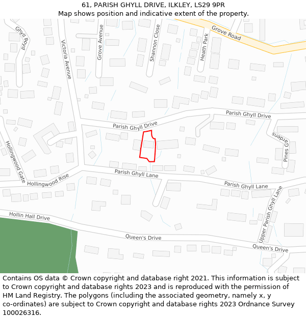 61, PARISH GHYLL DRIVE, ILKLEY, LS29 9PR: Location map and indicative extent of plot