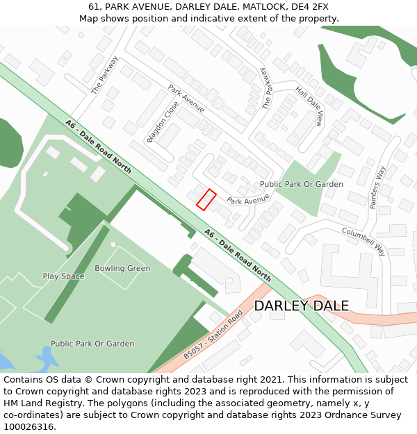 61, PARK AVENUE, DARLEY DALE, MATLOCK, DE4 2FX: Location map and indicative extent of plot