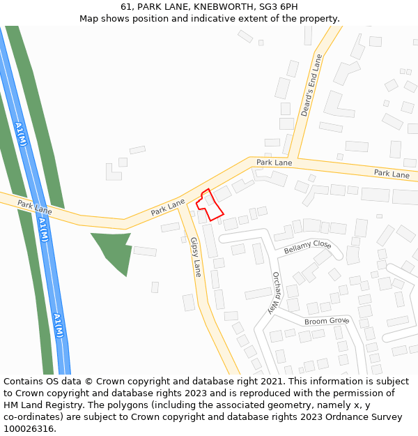 61, PARK LANE, KNEBWORTH, SG3 6PH: Location map and indicative extent of plot