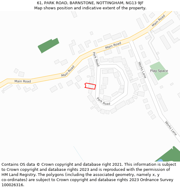 61, PARK ROAD, BARNSTONE, NOTTINGHAM, NG13 9JF: Location map and indicative extent of plot
