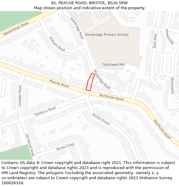 61, PEACHE ROAD, BRISTOL, BS16 5RW: Location map and indicative extent of plot