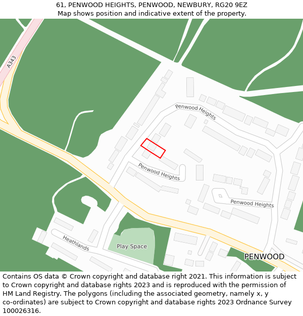 61, PENWOOD HEIGHTS, PENWOOD, NEWBURY, RG20 9EZ: Location map and indicative extent of plot