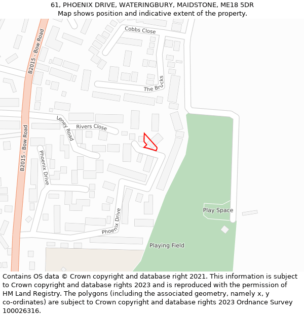 61, PHOENIX DRIVE, WATERINGBURY, MAIDSTONE, ME18 5DR: Location map and indicative extent of plot