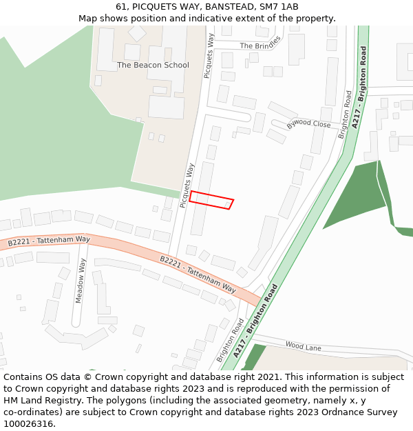 61, PICQUETS WAY, BANSTEAD, SM7 1AB: Location map and indicative extent of plot