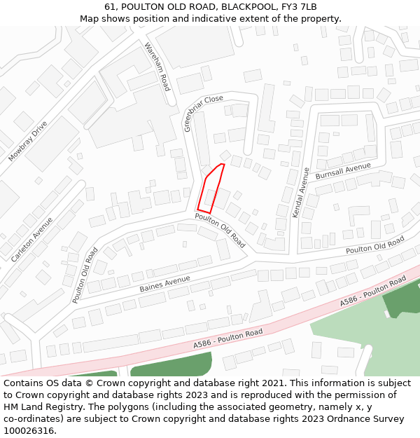 61, POULTON OLD ROAD, BLACKPOOL, FY3 7LB: Location map and indicative extent of plot