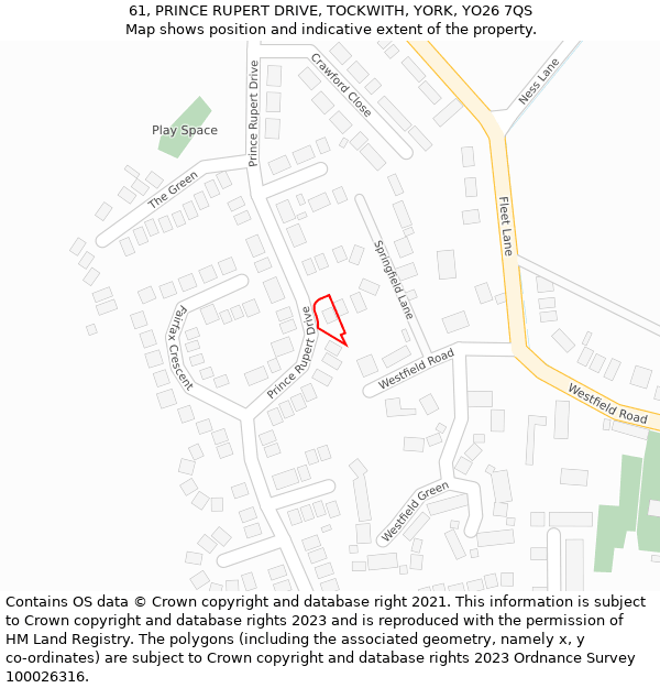 61, PRINCE RUPERT DRIVE, TOCKWITH, YORK, YO26 7QS: Location map and indicative extent of plot