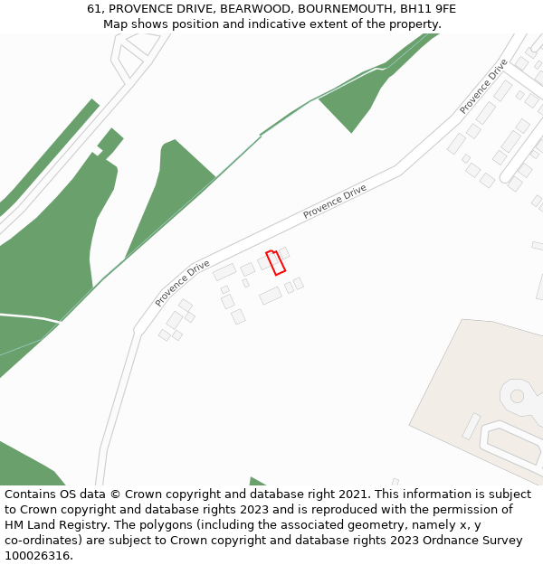 61, PROVENCE DRIVE, BEARWOOD, BOURNEMOUTH, BH11 9FE: Location map and indicative extent of plot