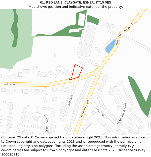 61, RED LANE, CLAYGATE, ESHER, KT10 0ES: Location map and indicative extent of plot