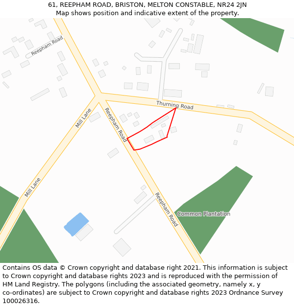 61, REEPHAM ROAD, BRISTON, MELTON CONSTABLE, NR24 2JN: Location map and indicative extent of plot