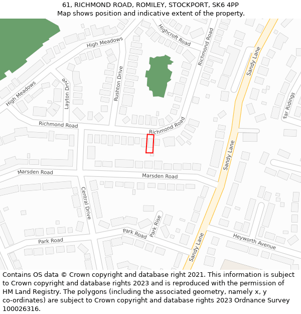 61, RICHMOND ROAD, ROMILEY, STOCKPORT, SK6 4PP: Location map and indicative extent of plot