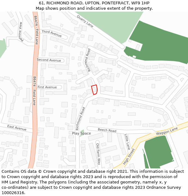 61, RICHMOND ROAD, UPTON, PONTEFRACT, WF9 1HP: Location map and indicative extent of plot