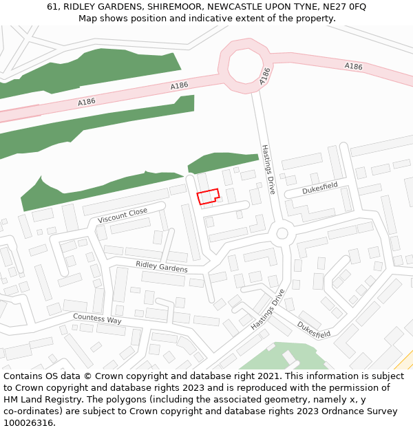 61, RIDLEY GARDENS, SHIREMOOR, NEWCASTLE UPON TYNE, NE27 0FQ: Location map and indicative extent of plot