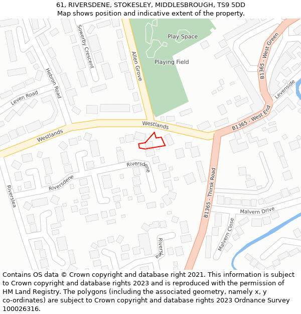 61, RIVERSDENE, STOKESLEY, MIDDLESBROUGH, TS9 5DD: Location map and indicative extent of plot