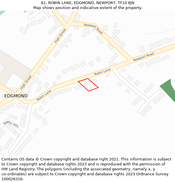 61, ROBIN LANE, EDGMOND, NEWPORT, TF10 8JN: Location map and indicative extent of plot