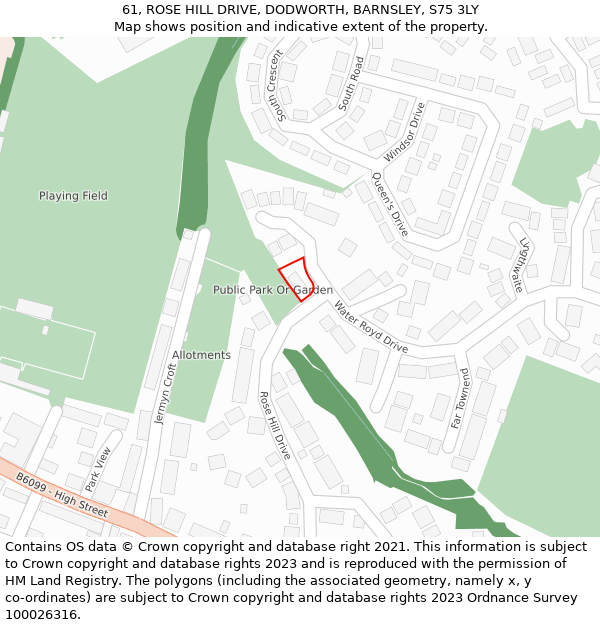 61, ROSE HILL DRIVE, DODWORTH, BARNSLEY, S75 3LY: Location map and indicative extent of plot