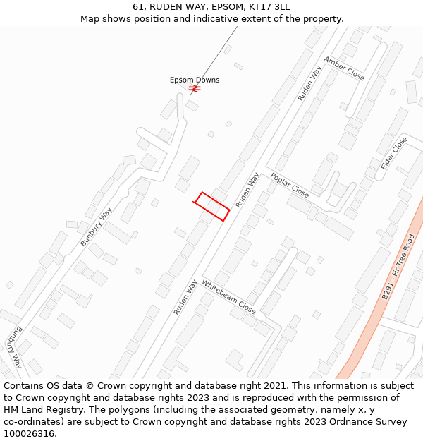 61, RUDEN WAY, EPSOM, KT17 3LL: Location map and indicative extent of plot