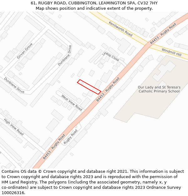 61, RUGBY ROAD, CUBBINGTON, LEAMINGTON SPA, CV32 7HY: Location map and indicative extent of plot