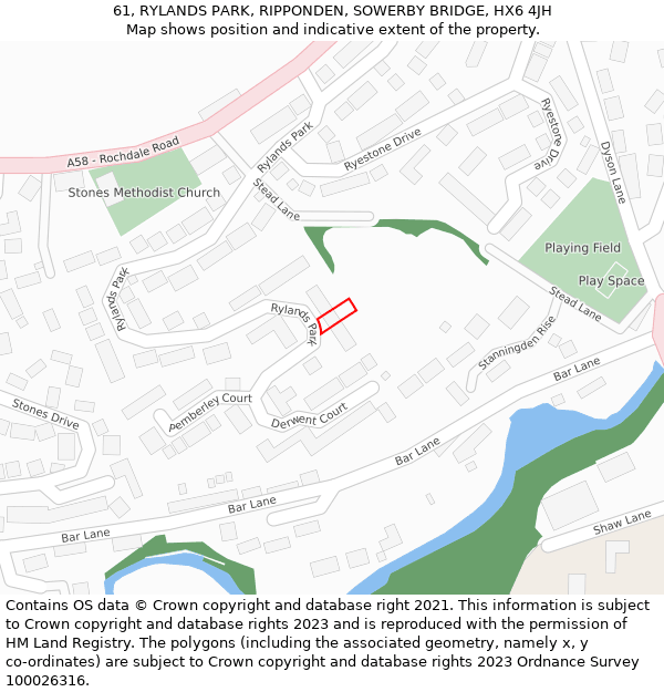 61, RYLANDS PARK, RIPPONDEN, SOWERBY BRIDGE, HX6 4JH: Location map and indicative extent of plot