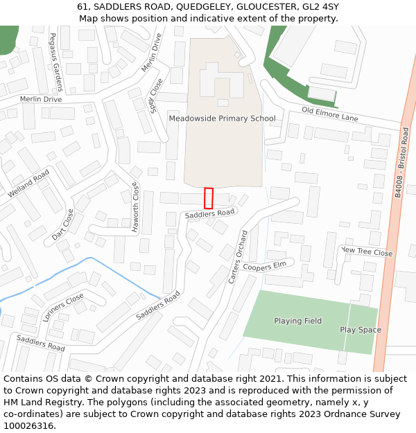 61, SADDLERS ROAD, QUEDGELEY, GLOUCESTER, GL2 4SY: Location map and indicative extent of plot