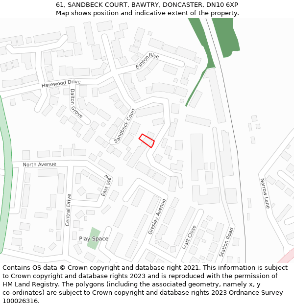 61, SANDBECK COURT, BAWTRY, DONCASTER, DN10 6XP: Location map and indicative extent of plot