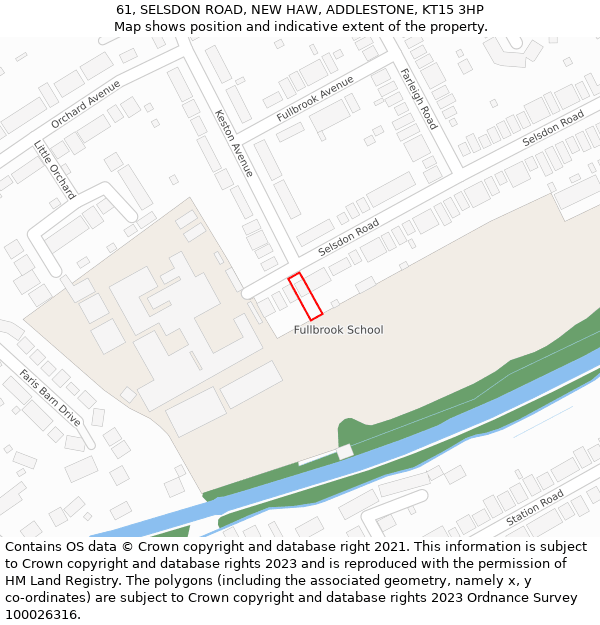 61, SELSDON ROAD, NEW HAW, ADDLESTONE, KT15 3HP: Location map and indicative extent of plot