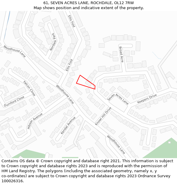 61, SEVEN ACRES LANE, ROCHDALE, OL12 7RW: Location map and indicative extent of plot