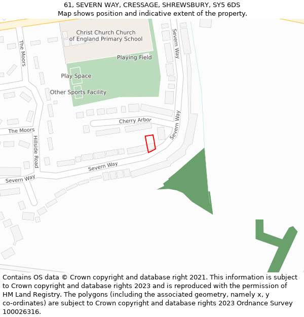 61, SEVERN WAY, CRESSAGE, SHREWSBURY, SY5 6DS: Location map and indicative extent of plot