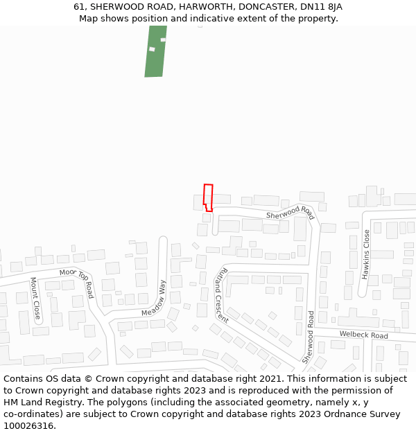 61, SHERWOOD ROAD, HARWORTH, DONCASTER, DN11 8JA: Location map and indicative extent of plot