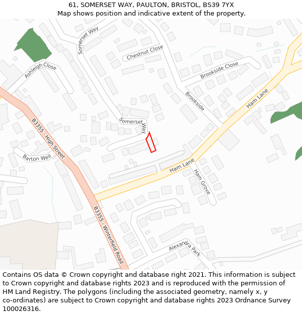 61, SOMERSET WAY, PAULTON, BRISTOL, BS39 7YX: Location map and indicative extent of plot