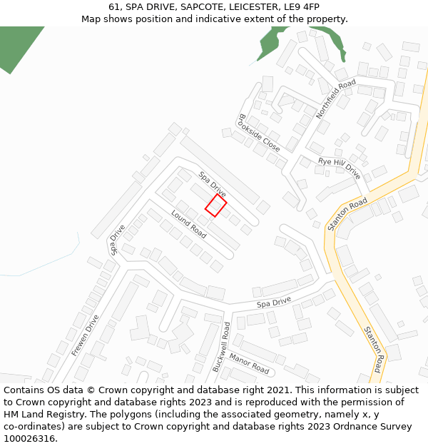 61, SPA DRIVE, SAPCOTE, LEICESTER, LE9 4FP: Location map and indicative extent of plot
