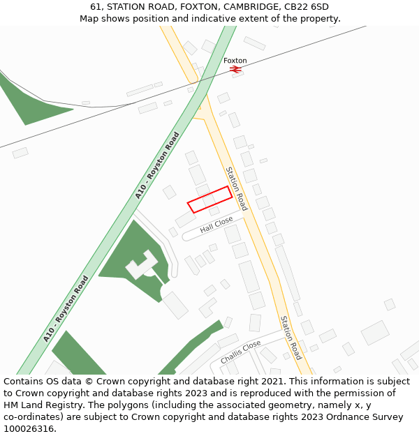 61, STATION ROAD, FOXTON, CAMBRIDGE, CB22 6SD: Location map and indicative extent of plot