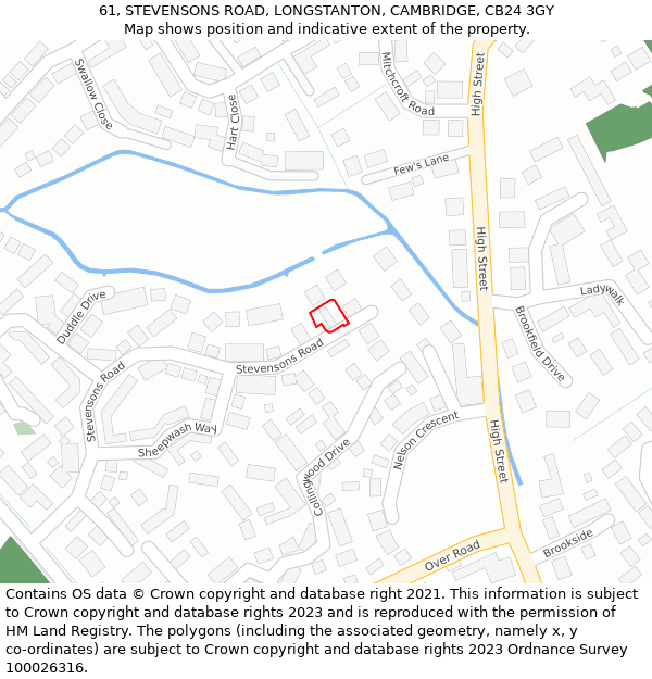 61, STEVENSONS ROAD, LONGSTANTON, CAMBRIDGE, CB24 3GY: Location map and indicative extent of plot