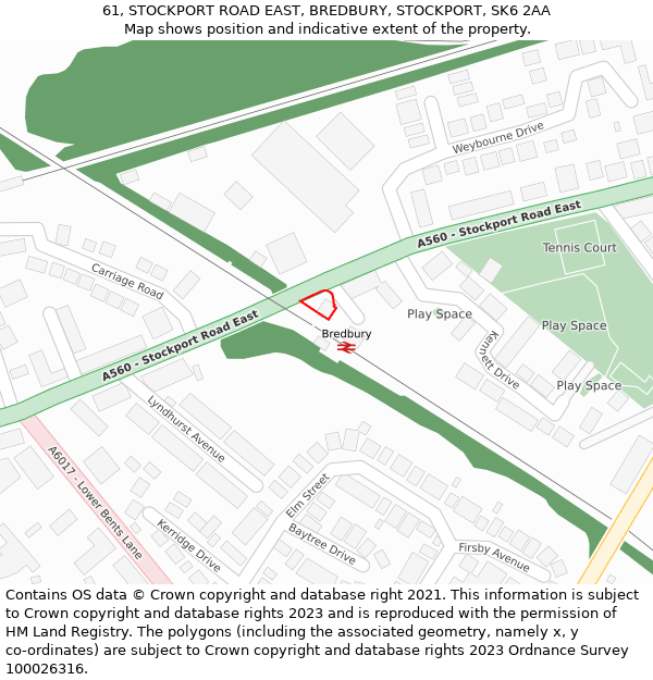 61, STOCKPORT ROAD EAST, BREDBURY, STOCKPORT, SK6 2AA: Location map and indicative extent of plot