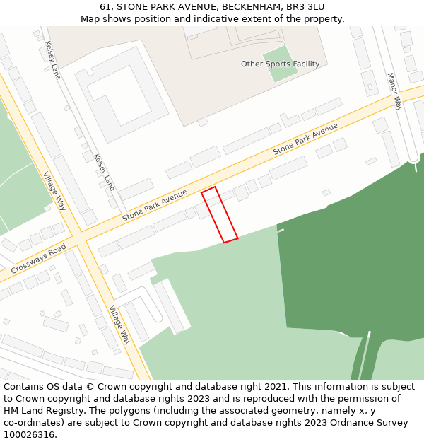61, STONE PARK AVENUE, BECKENHAM, BR3 3LU: Location map and indicative extent of plot